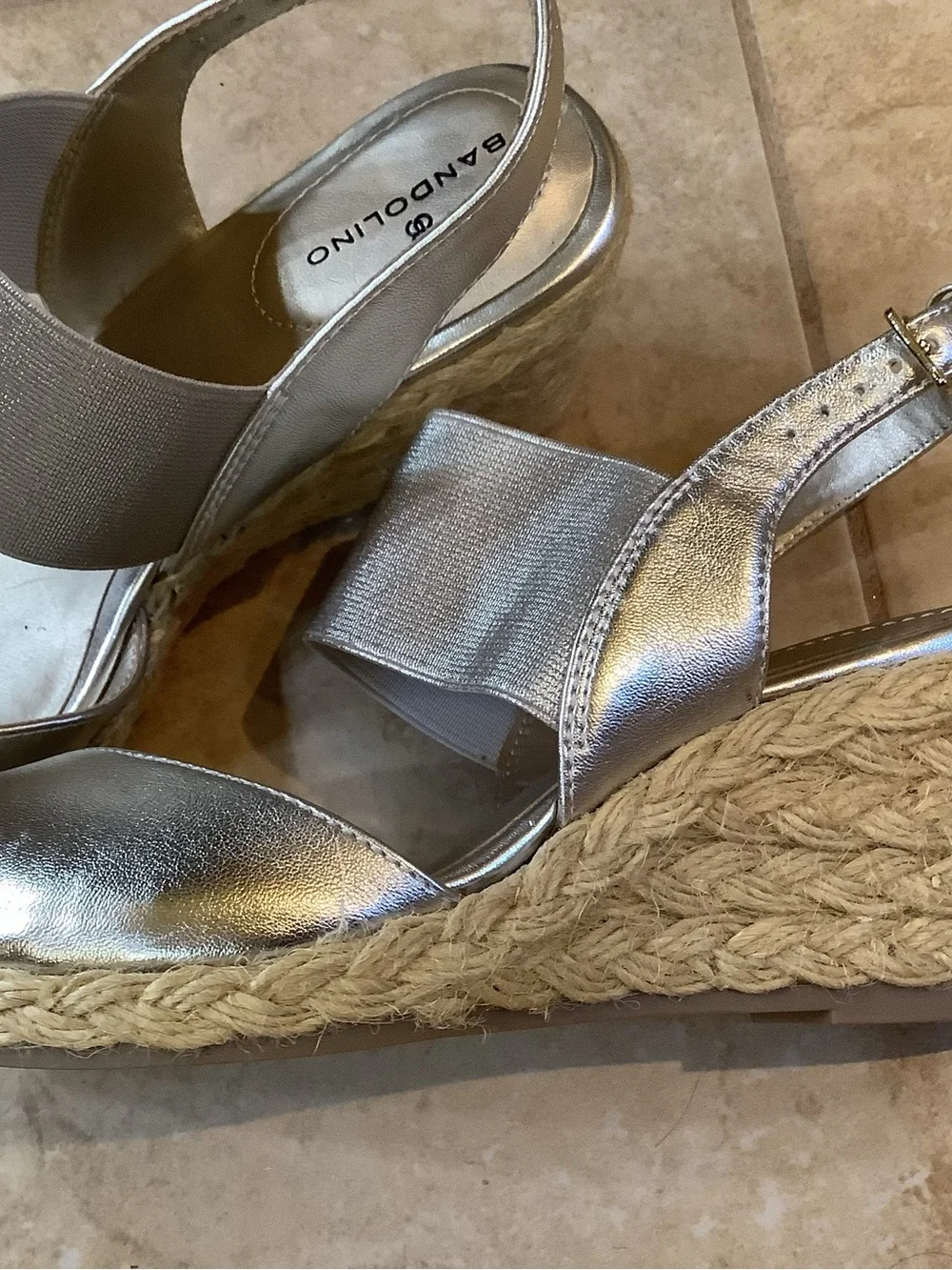 Bandolino NWOT silver peep toe, wedges.  Size 6